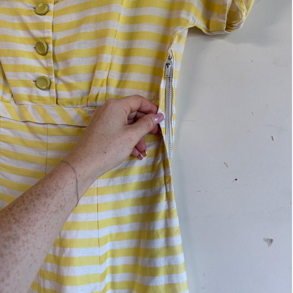Vintage 40s 50s yellow striped Peter Pan collar dress - Picture 9 of 10